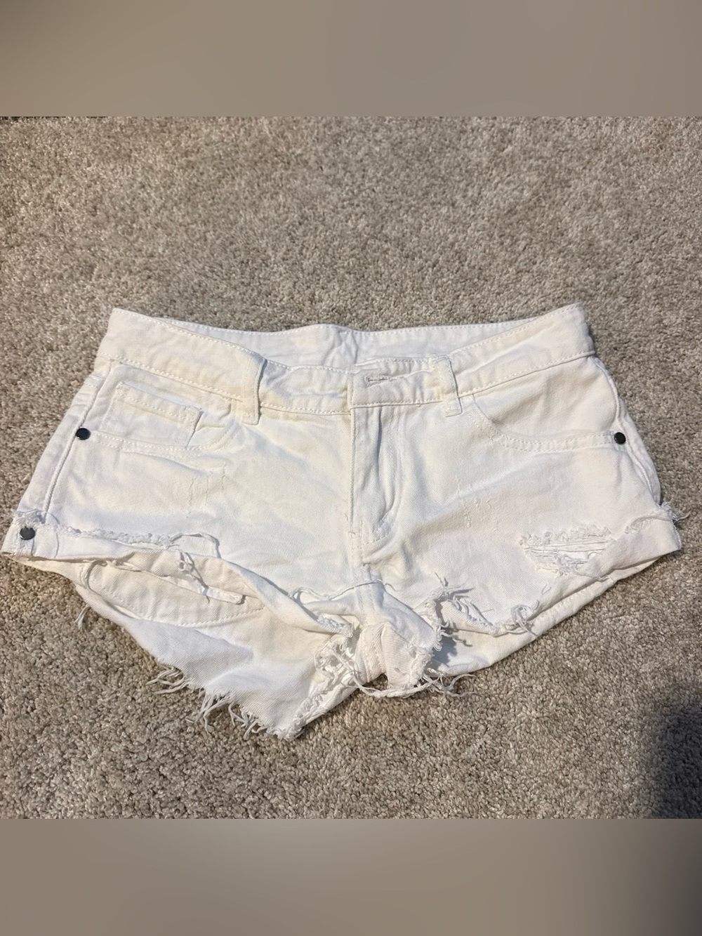 SHEIN White Distressed Cutoff Denim Shorts